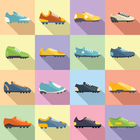 Football boots icons set flat vector. Soccer bootのイラスト素材