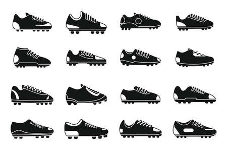 Football boots icons set simple vector. Soccer bootのイラスト素材