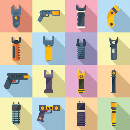 Taser icons set flat vector. Police gunのイラスト素材