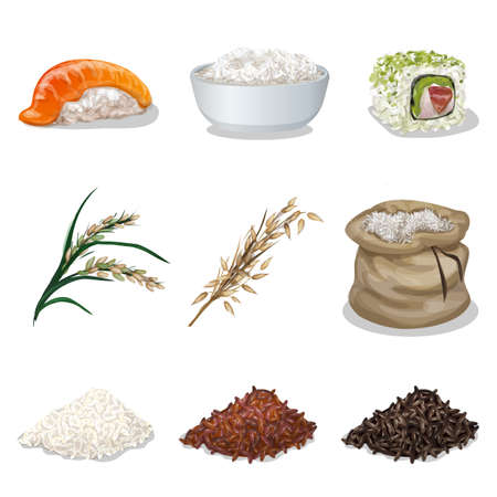 Rice icons set cartoon vector. Healthy flourのイラスト素材