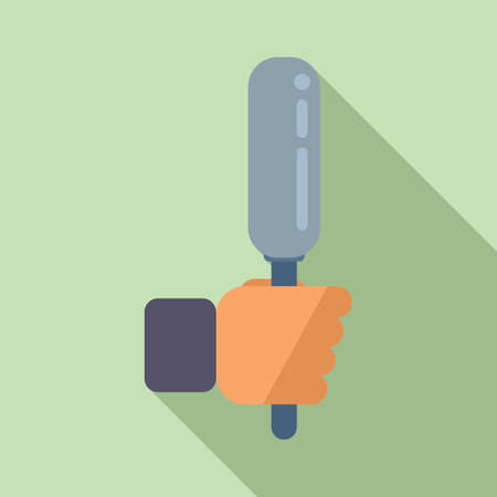 Hand microphone icon flat vector. Camera reportage. Media reporterのイラスト素材