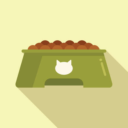 Full cat bowl icon flat vector. Pet feed. Food tin canのイラスト素材