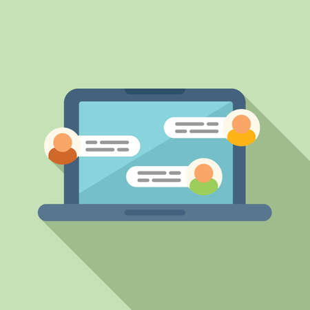 Laptop online forum icon flat vector. Business chat. Social meetingのイラスト素材