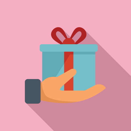 Gift box charity icon flat vector. Donate help. Web givingのイラスト素材