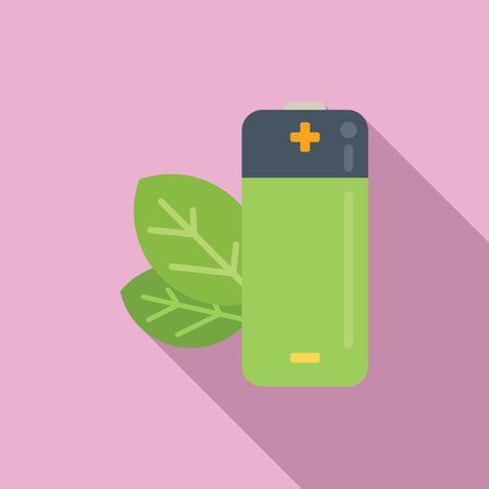 Eco charge battery icon flat vector. Nature power. Electric sourceのイラスト素材