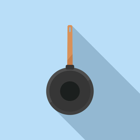 Stir wok frying pan icon flat vector. Oil stove. Cook foodのイラスト素材