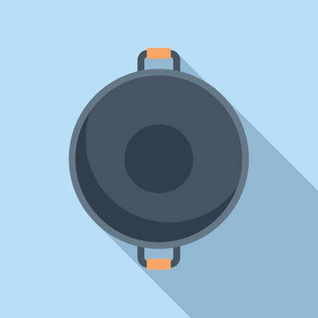 Skillet wok frying pan icon flat vector. Fry cooking. Asian foodのイラスト素材