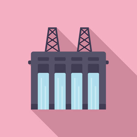 Hydro station icon flat vector. Water energy. River generatorのイラスト素材