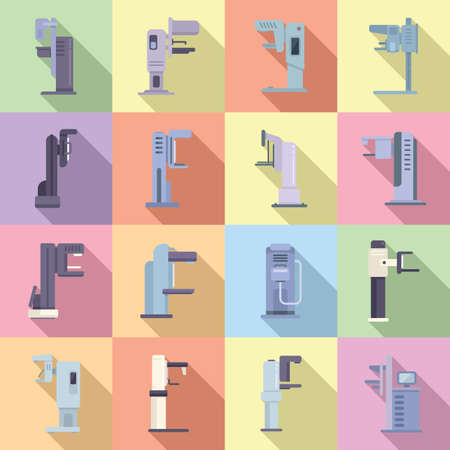Mammography machine icons set flat vector. Analyzing breast. Cancer careのイラスト素材