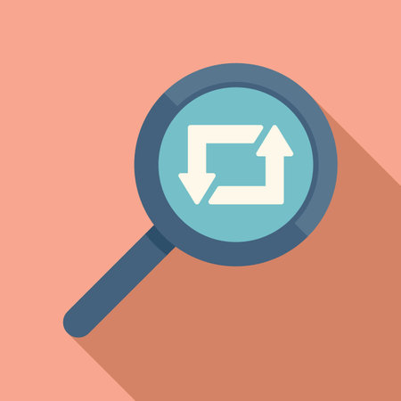 Repost magnifier icon flat vector. Repost chart. Data documentのイラスト素材