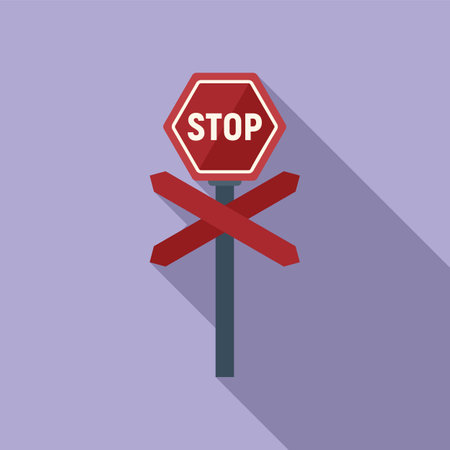 Stop sign icon flat vector. Train road. Closed trafficのイラスト素材