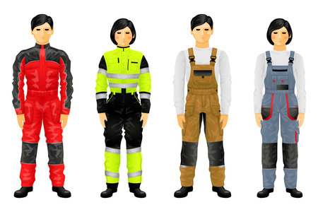 Overalls icons set cartoon vector. Workwear denim. Construction workerのイラスト素材