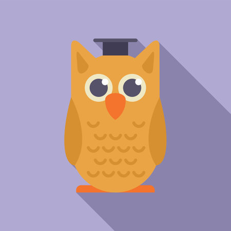 Owl knowledge icon flat vector. University college. School buildingのイラスト素材