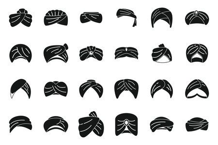 Arabic turban icons set simple vector. Arab hat. Asian farmのイラスト素材