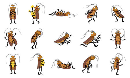 Cockroach icons set cartoon vector. Roach beetle. Control insectのイラスト素材