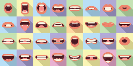 Articulation icons set flat vector. Childhood development. Education preschoolのイラスト素材