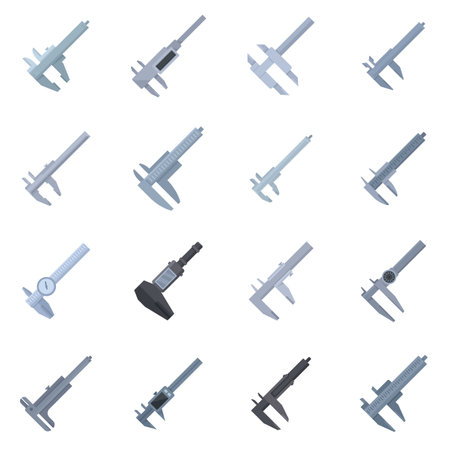 Calipers icons set flat vector. Calibrated trammel. Closeup calipers isolatedのイラスト素材