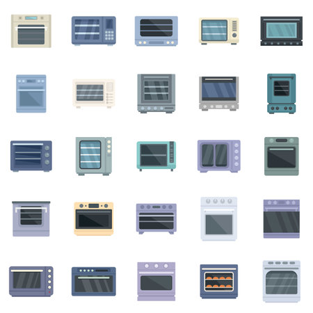Convection oven icons set. Flat set of convection oven vector icons for web design isolatedのイラスト素材