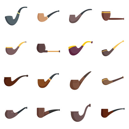 Smoking pipe icons set flat vector. Luxury tobacco. Wood accessory isolatedのイラスト素材