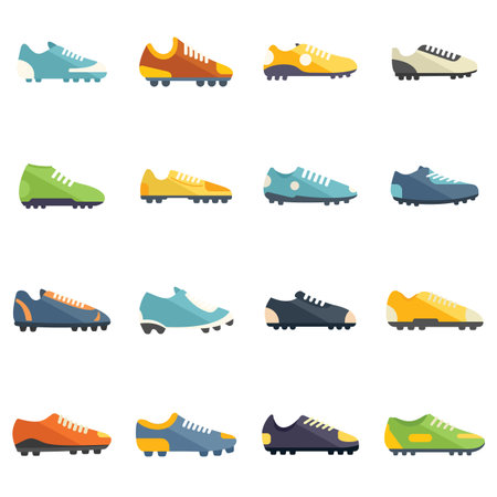Football boots icons set flat vector. Soccer boot. Sport uniform isolatedのイラスト素材