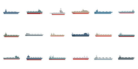 Aircraft carrier icons set flat vector. Army carrier. Air battleship isolatedのイラスト素材
