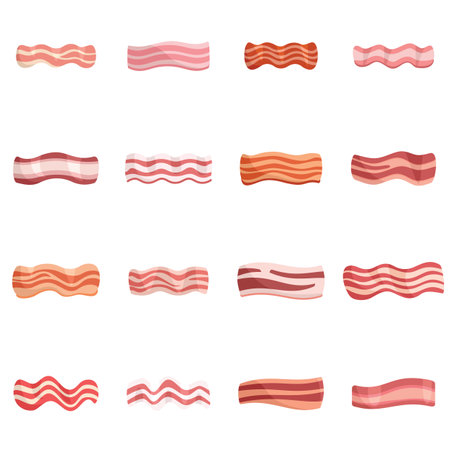 Bacon icons set flat vector. Meet food. Fresh beef isolatedのイラスト素材