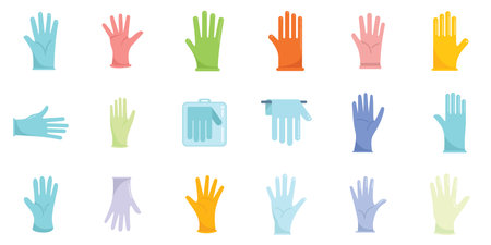 Medical gloves icons set flat vector. Care clinic. Doctor medicine isolatedのイラスト素材