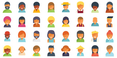 Smiling people icons set flat vector. People avatar. Business person isolatedのイラスト素材