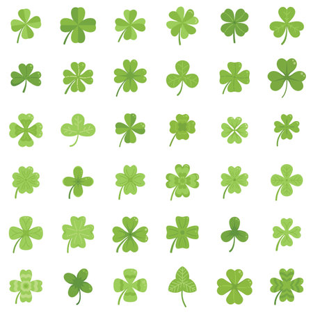 Clover icons set flat vector. Leaf celebration. Celtic nature isolatedのイラスト素材