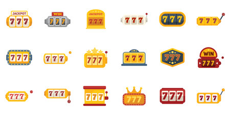 Lucky 7 icons set flat vector. Casino slot. Machine jackpot isolatedのイラスト素材