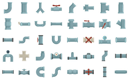 Pipe icons set flat vector. Steel valve. Water gas isolatedのイラスト素材