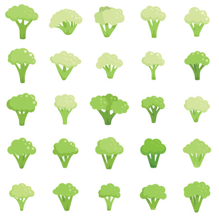 Broccoli icons set flat vector. Vegan food. Salad health isolatedのイラスト素材