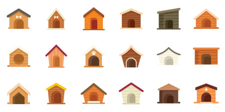 Dog kennel icons set flat vector. Pet accessory. Animal care isolatedのイラスト素材