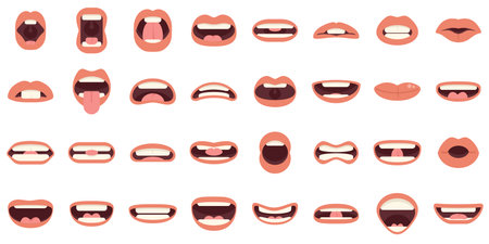 Articulation icons set flat vector. Childhood development. Education preschool isolatedのイラスト素材