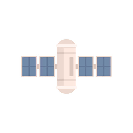 Space station exploration icon flat vector. Mars international ship. Astronaut spaceship isolatedのイラスト素材