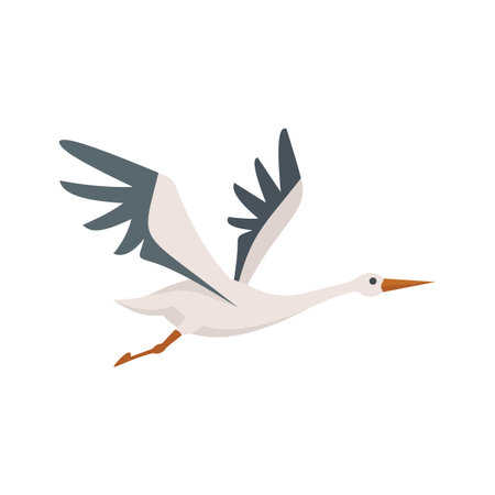 Fly stork icon flat vector. White bird. Crane nest isolatedのイラスト素材