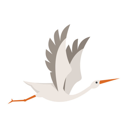 Nest stork icon flat vector. Fly bird. Baby crane isolatedのイラスト素材