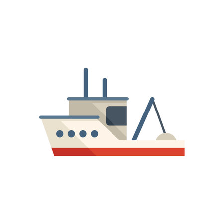 Catch fish boat icon flat vector. Sea ship. Marine vessel isolatedのイラスト素材