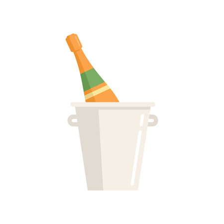 Ice champagne bottle icon flat vector. Wine glass. Bucket toast isolatedのイラスト素材