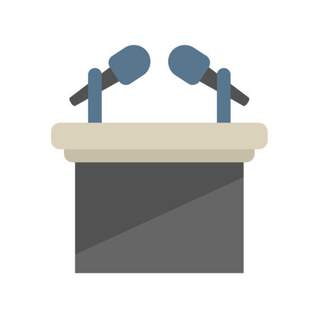 Speaker stand icon flat vector. Podium speech. Pulpit tribune isolatedのイラスト素材