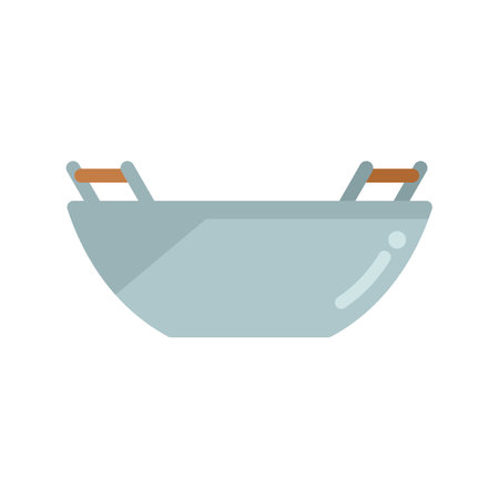 Wok frying pan icon flat vector. Fry cooking. Oil stove isolatedのイラスト素材