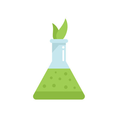 Gmo flask icon flat vector. Dna food. Chemistry test isolatedのイラスト素材