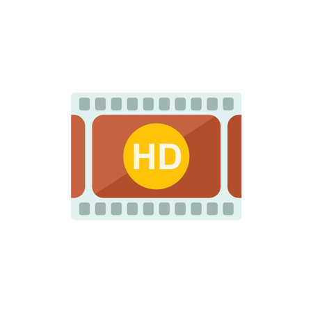 Hd film icon flat vector. Video montage. Movie edit isolatedのイラスト素材