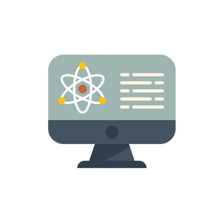 Monitor computer lab icon flat vector. Research laboratory. Chemistry test isolatedのイラスト素材