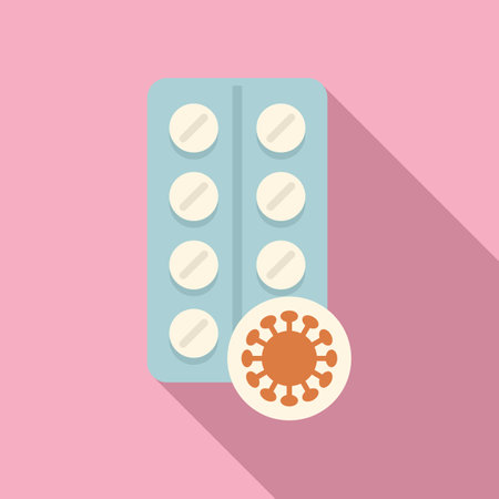 Antibiotic blister icon flat vector. Bacteria drug. Resistant medicineのイラスト素材