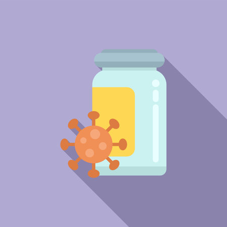 Strong virus icon flat vector. Bacteria drug. Food pillのイラスト素材