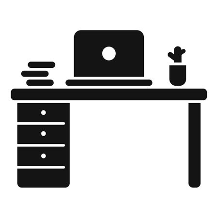 Laptop workspace icon simple vector. Office work. Chair positionのイラスト素材