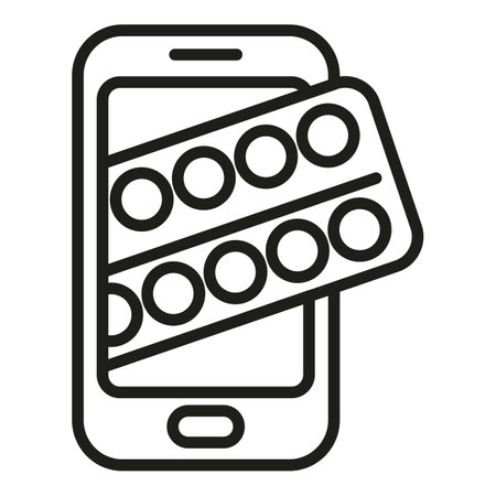 Online buy pills icon outline vector. Medical patient. Phone serviceのイラスト素材