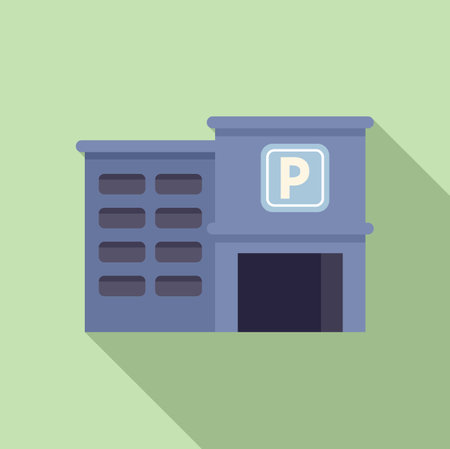 Paid parking building icon flat vector. Car park. Zone transportのイラスト素材