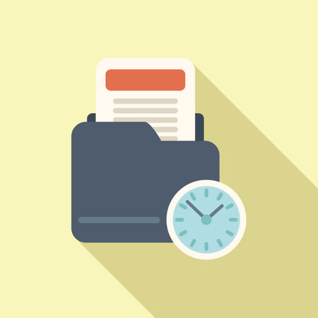 Folder file icon flat vector. Rush job. Clock timeのイラスト素材